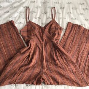 Wide Leg Striped Jumpsuit in Earthy Tones with Pockets